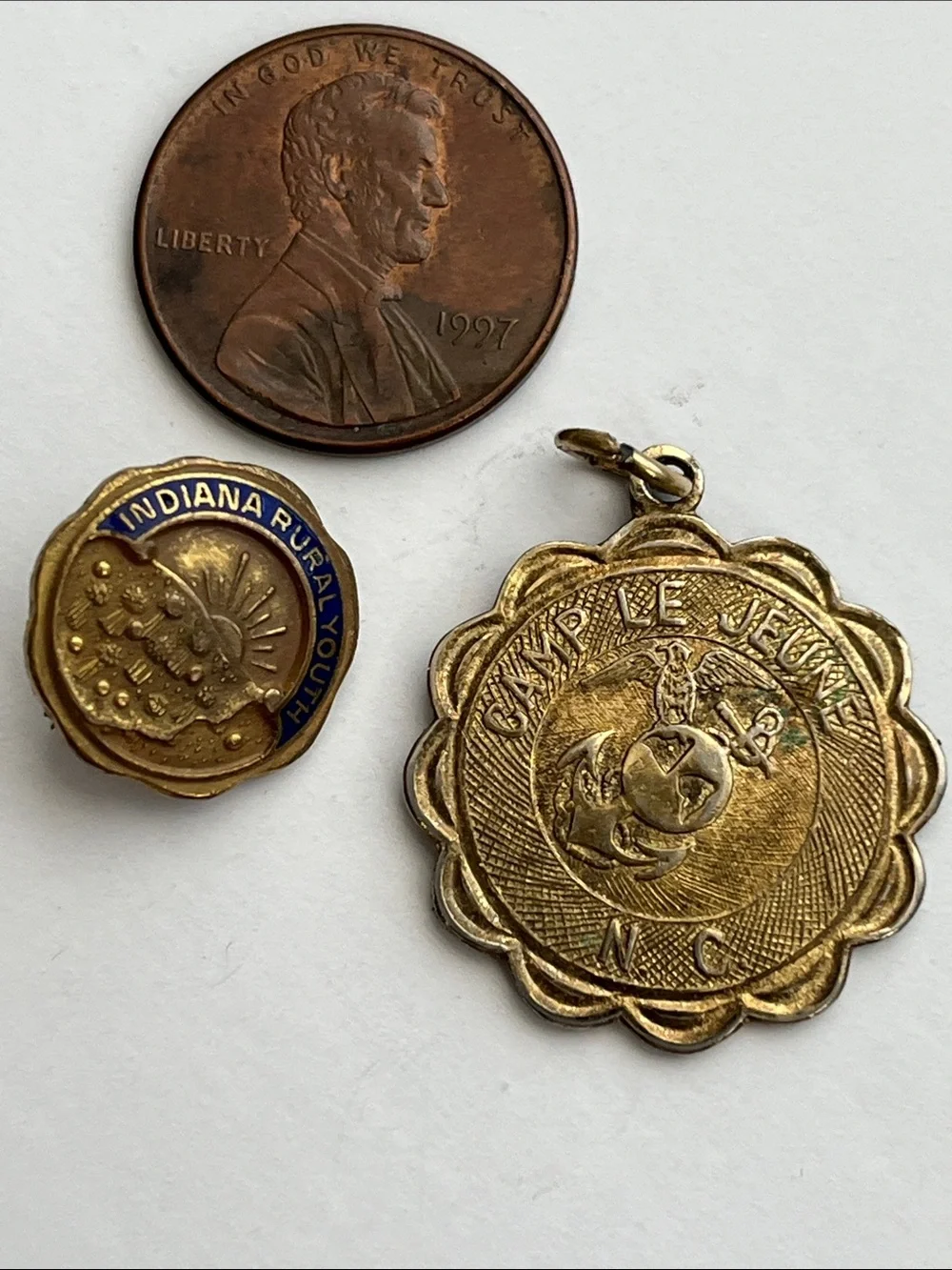 Gold Tone Scalloped Marine Corps Charm Pendant and Brooch